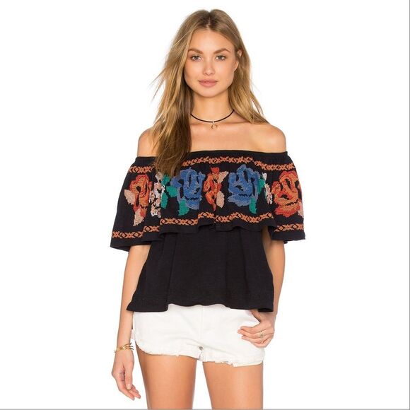 Free People ‘To The Left’ Cross Stitch Embroidered Top - Picture 1 of 7